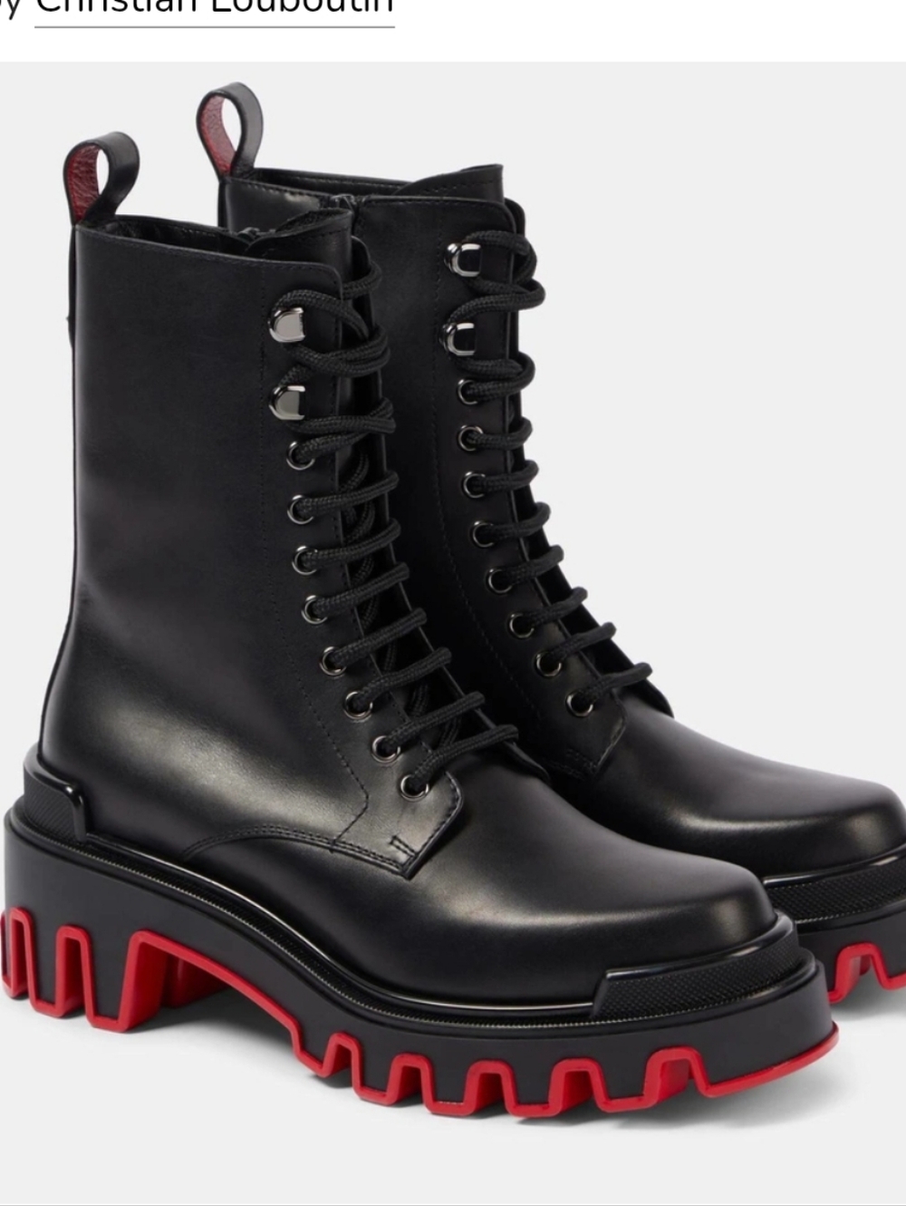 Christian Louboutin Black Leather Combat Boots with Red Lug Sole